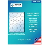 Premium Label Supply Glossy White Sticker Round Labels 2 inch Circle (20 Labels/Sheet) (Glossy White for Inkjet Only, 2,000 Labels), Size: 2000 Labels
