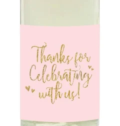 andaz press Blush Pink Gold Glitter Print Wedding Wine Bottle Label Stickers