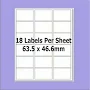 Blank Self Adhesive Labels ~L7161 Compatible ~ 18 per A4 sheet 63.5mm x 46.6mm