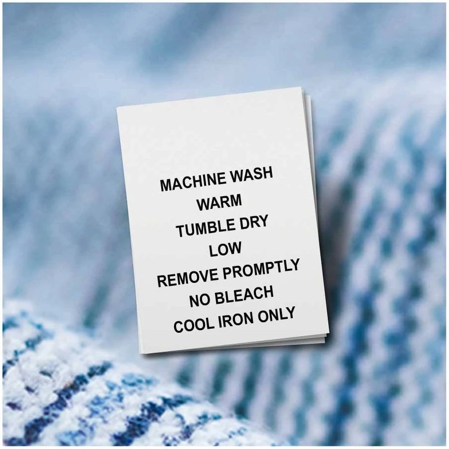 100 PRINTED CARE LABELS (Style 10-Machine Wash Warm...)