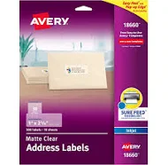 Avery Matte Clear Easy Peel Mailing Labels w Sure Feed Technology