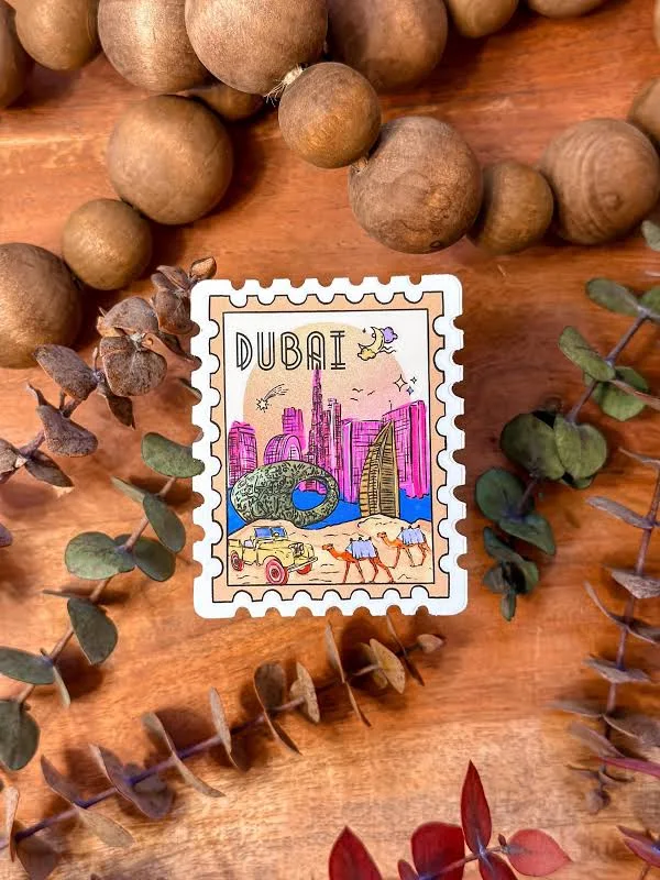 Dubai Stamp Sticker, Colorful Illustration, Waterproof Vinyl