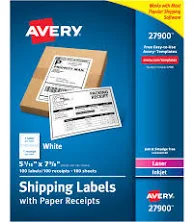 Avery Shipping Labels with Paper Receipt Bulk Pack 27900