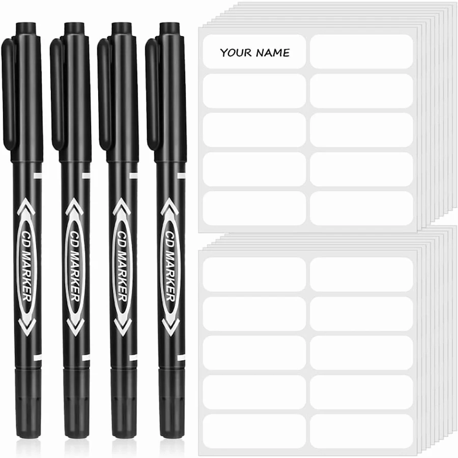 Sixwipe 200 Pcs Clothing Labels with 4 Pcs Black Marker Pen Waterproof Name Tags Stickers