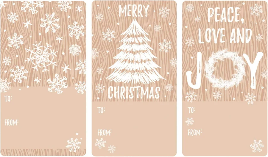 Christmas Gift Tag Stickers: Classic Woodgrain Rustic – 42 Labels