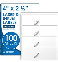 Spartan Industrial Printable Laser And Inkjet Labels 4" X 2 1/2" White Labels On Printer Sticker Paper 100 Sheets