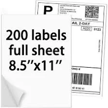 Sjpack 200 Full Sheets Sticker Labels Shipping Mailing Address Labels 8.5" x 11" Permanent Adhesive for Laser/Inkjet Printer,200 Labels