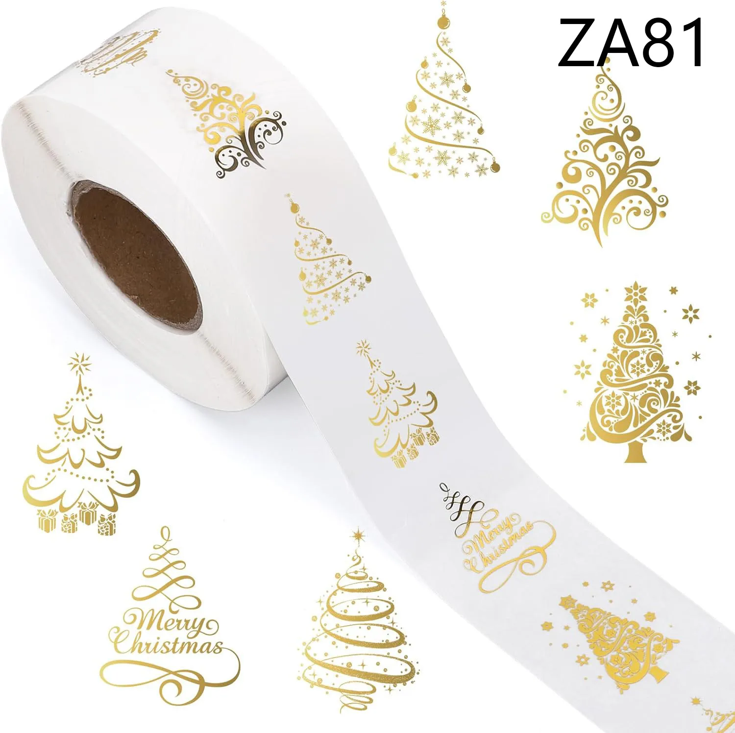 Gold Foil Christmas Stickers Roll Self Adhesive Sealing Labels Envelope Invitation Card Gift Wrapping Paper Transparent 500pcs