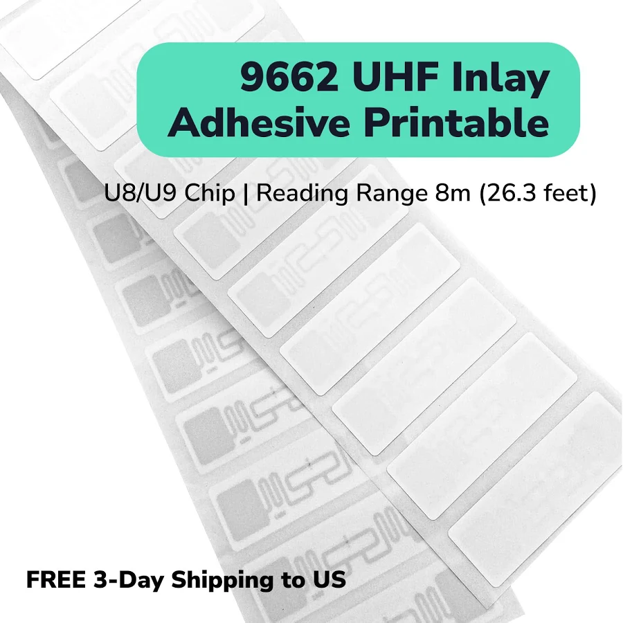 Long Range 860mhz-960mhz ISO18000-6C UHF RFID Asset Tags EPC Class1 Gen2 Rewritable Printable Sticker Inlay 9662 - 73mm*20mm / 100 pieces