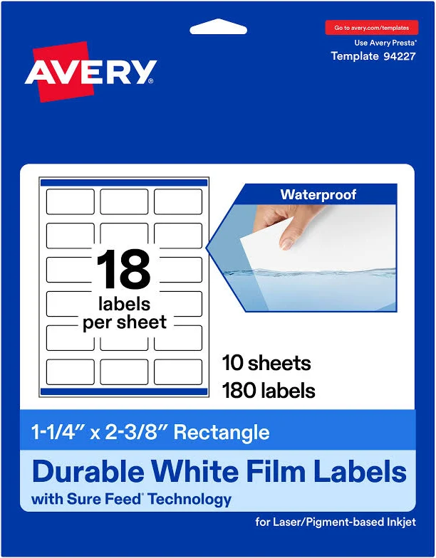 Avery 1-1/4" x 2-3/8" Waterproof Rectangle Labels