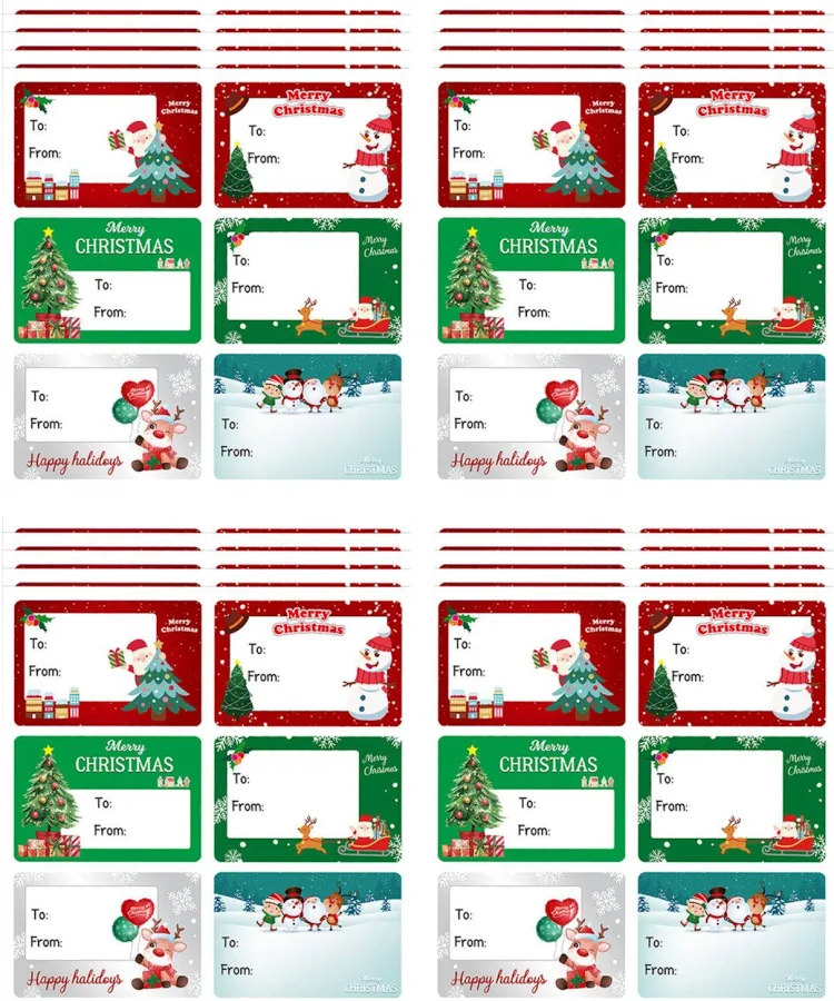 Hctshg 120Pack Christmas Labels Stickers 60 x 40mm Christmas Name Gift Label Xmas Tags Sticker Self-Adhesive Christmas Sticky Labels for Present Cards