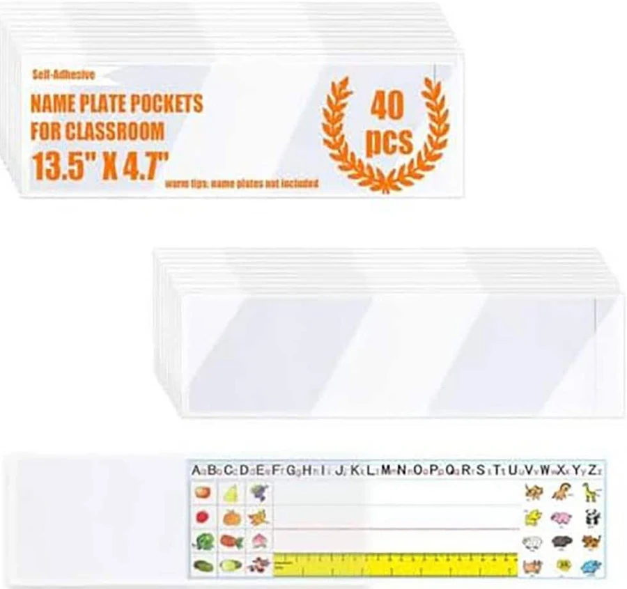 Aoibox 40 Pack Clear Desk Nameplate Pocket Self-Adhesive Name Tag Sleeves