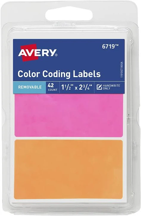 Avery Color Coding Labels 1-1/2" x 2-3/4" Removable Neon Colors Handwrite 42 
