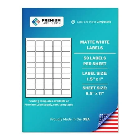 Premium Label Supply White Sticker Barcode Labels 1.5 x 1 inch Laser/Inkjet Compatible (50 Labels/Sheet), 100 Sheets 5000 Total Adhesive Labels, Size:
