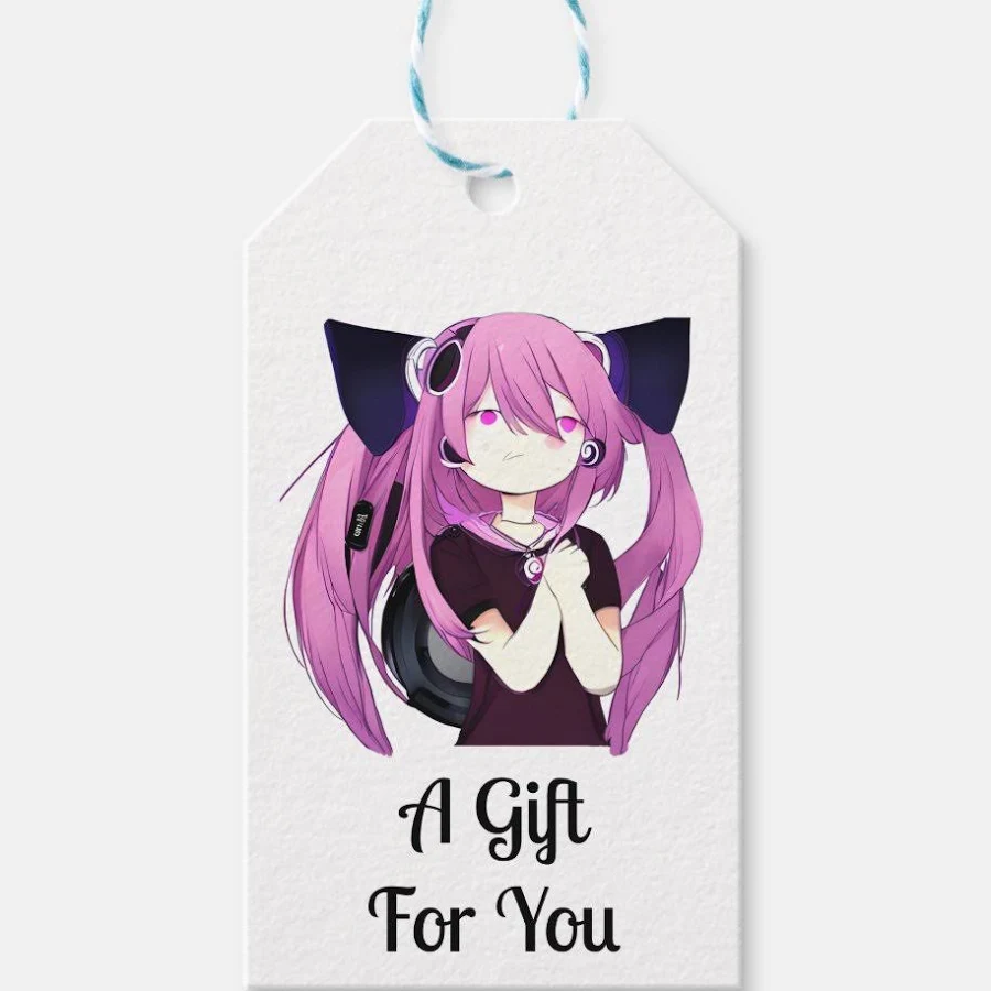 Sweet Purple and Black Anime Girl with Cat Ears Gift Tags