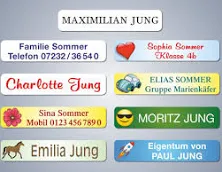 132 MINI name stickers, 50 x 10 mm, self-adhesive name labels, waterproof, 9 versions and 7 fonts to choose from.