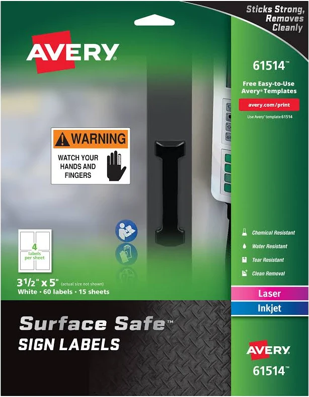 Avery Surface Safe Removable Label Safety Signs