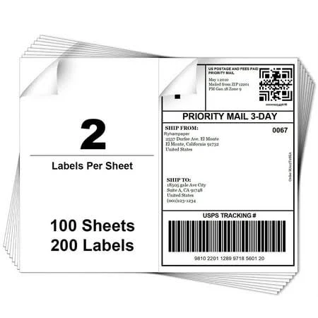 Ryhampaper Half Sheet Self Adhesive Shipping Labels for Laser/Inkjet Printers