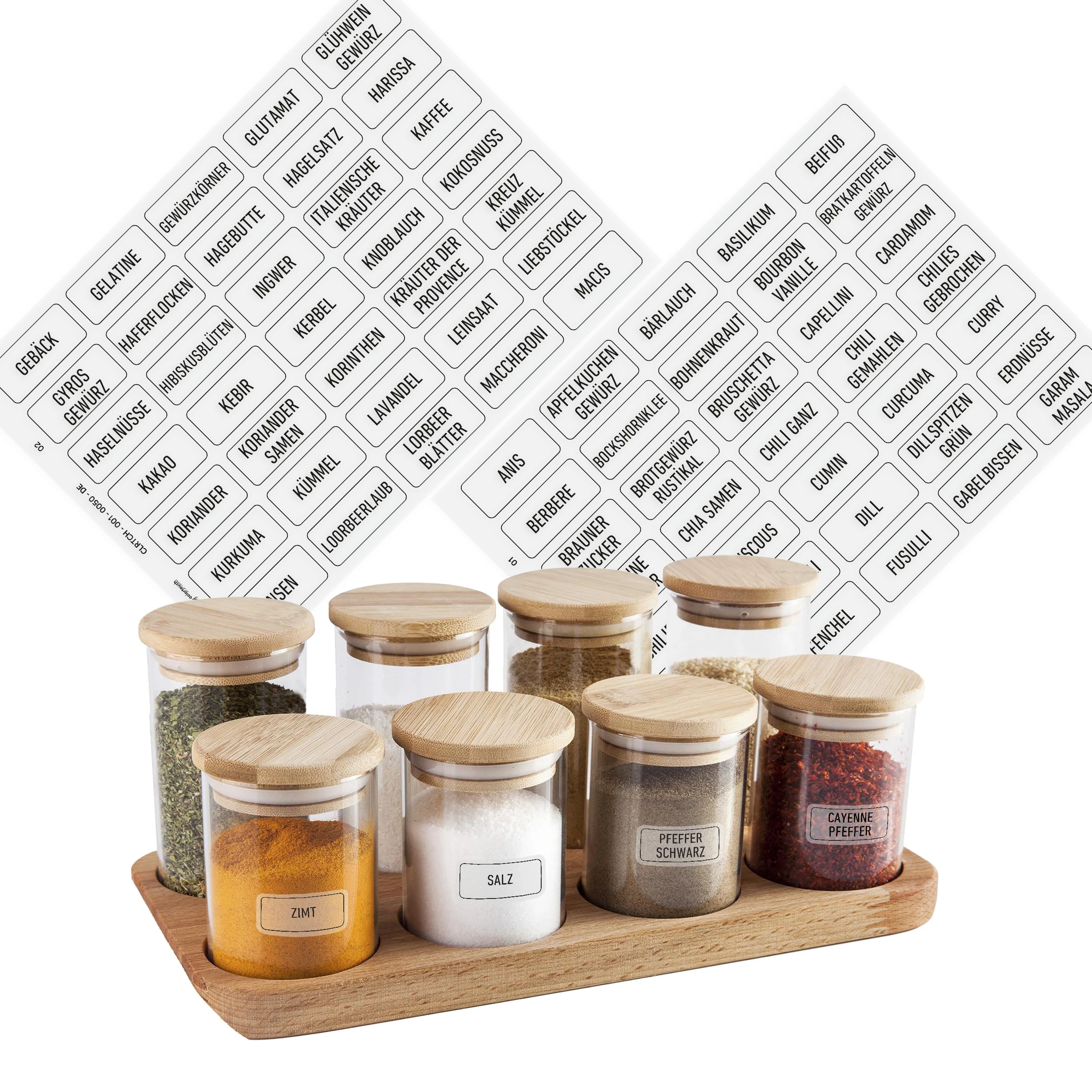 colortouch German Spice Labels 140 Pieces Transparent Black Spice Labels Waterproof Kitchen Labels