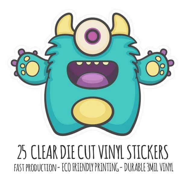 25 Clear Full Color Die Cut Waterproof Stickers, Labels