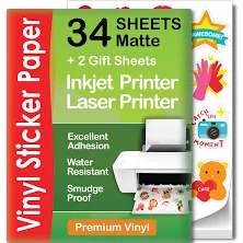 Premium Printable Vinyl Sticker Paper 34 Sheets A4 Matte