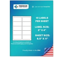 Premium Label Supply White Sticker Address Labels 2 x 4 inch Laser/Inkjet Compatible (10 Labels/Sheet), 500 Sheets 5,000 Total Adhesive Labels,