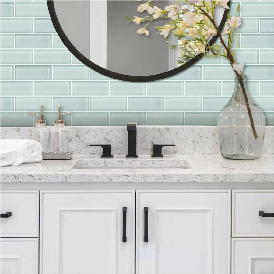 RoomMates Aqua Seaglass Subway Peel and Stick Sticktile Wallpaper