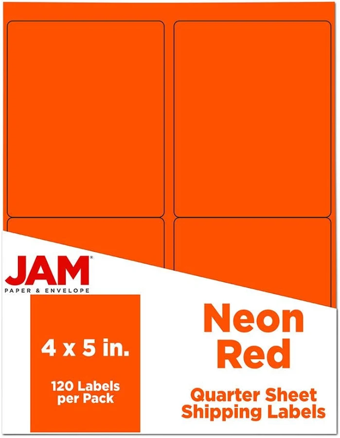 JAM Paper Neon Red 4 x 5 Shipping Labels
