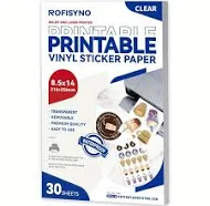 8.5 x14 Printable Vinyl Sticker Paper Waterproof Removable Self Adhesive Vinyl Sticker Sheets for Inkjet and Laser printer 30 Pack, Removable labels,