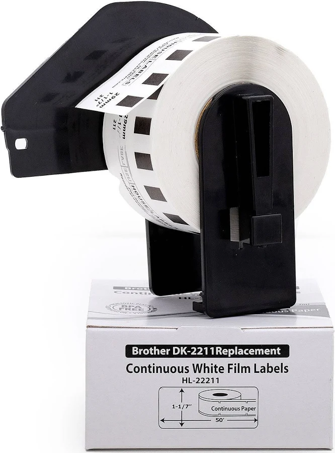 1 Roll; 1-1/7"x 50 feet Continuous White Film Label + 1 Reusable Cartridge