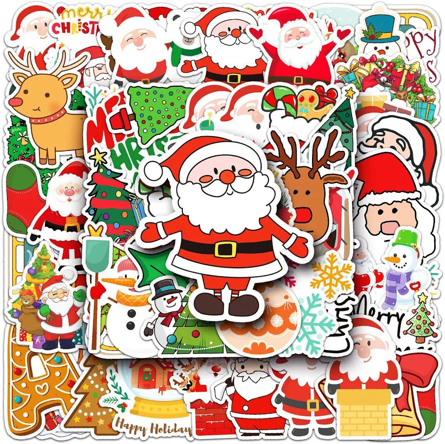Christmas Character Stickers | Holiday Vinyl Decals, 50 Pack
