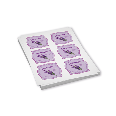 Self-adhesive labels on A4 sheet with colour printing, label size on request, material of your choice, pack of 100 sheets