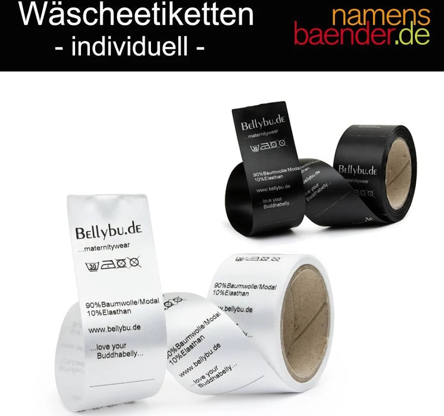 Laundry labels, care labels individually printed, 30 mm x 70 mm, 30 pieces