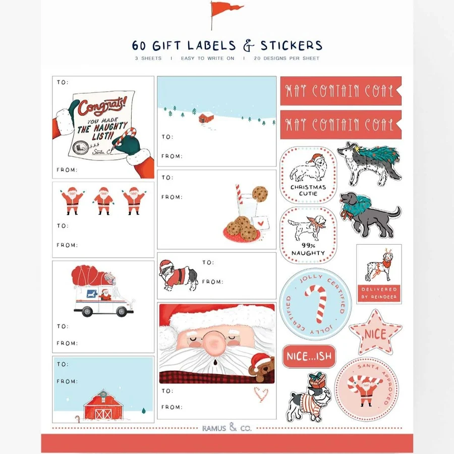 Ramus & Co Christmas/ Holiday Santa & Dogs To/ From Gift Labels