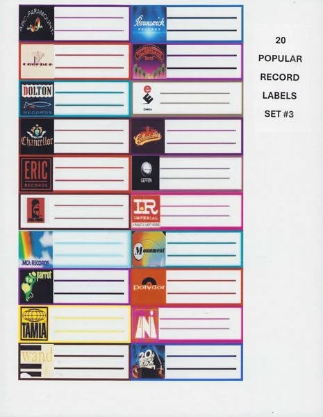 Jukebox Labels - 20 Popular record labels Sheet #3 -- Fill in you