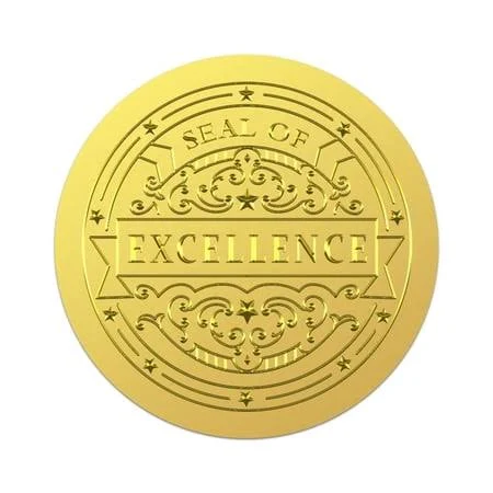 100pcs Excellence Seals Gold Foil Stickers 2 Inch Round Self-Adhesive Embossed Seal Labels DIY