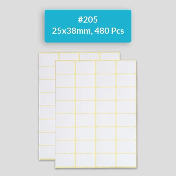 Self Adhesive Sticky White Labels A5 [15 Sheets Pack], #205,25x38mm