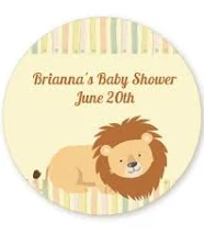 Lion - Round Personalized Baby Shower Sticker Labels