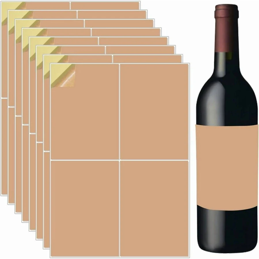 20pcs Blank Wine Label 14.8x10.5cm Brown Adhesive Wine Bottle Labels Stickers for Wedding Engagement Anniversary Cocktail Party