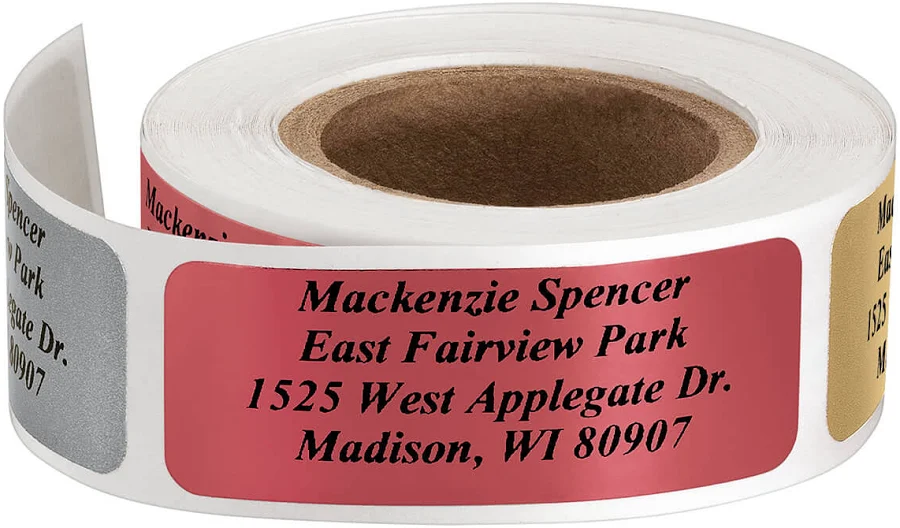 Personalized Foil Labels Red Silver & Gold Roll of
