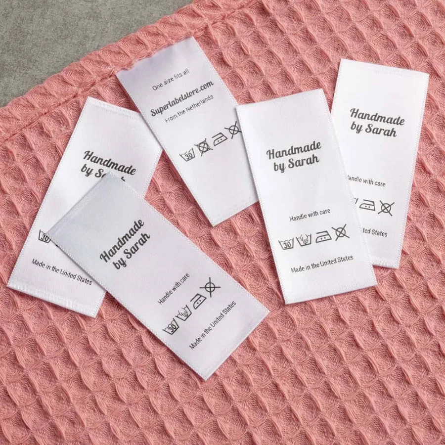 Satin Care Labels with your logo - 100 pcs