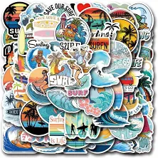 50pcs Beach Stickers Surf Surfing Waves Sticker Vinyl Laptop Stickers