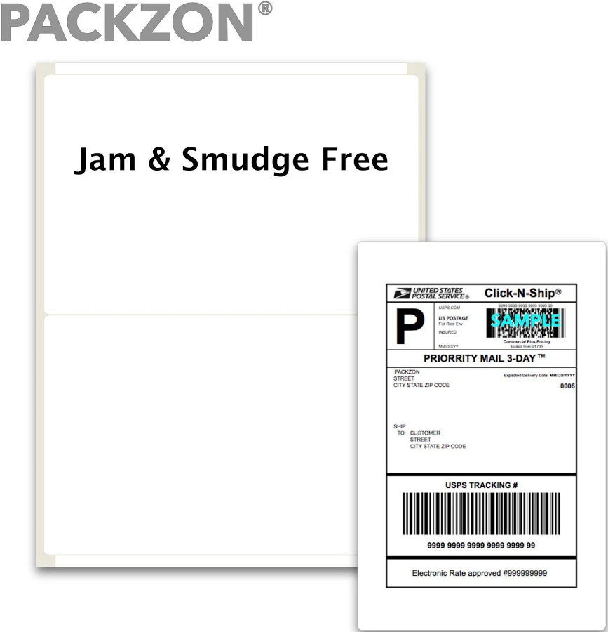 Packzon Shipping Labels with Self Adhesive Rounded Corner For Laser & Inkjet Printers