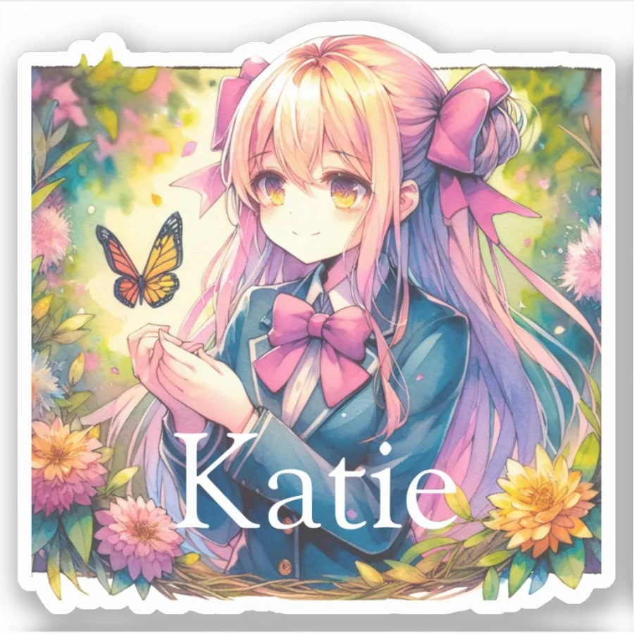 Anime Girl and Butterfly Watercolor Personalized Sticker