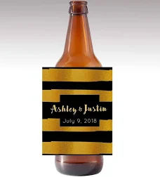 Black & Gold Texture Wedding Beer or Wine Bottle Labels Great for Engagement Bridal Shower Party self stick easy to use labels