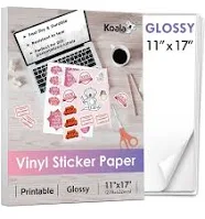 Koala Printable Vinyl Sticker Paper 11x17 Waterproof Glossy White