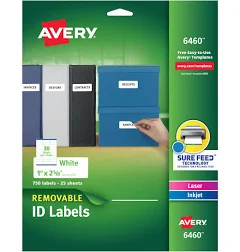 White Removable Labels with Sure Feed, 1" x 2 5/8" 6460 | Avery
