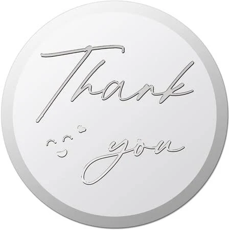 100pcs 1.5 inch Silver Foil Stickers Thank You Self Adhesive Labels Round Embossed Foil Seals Heart Envelope Seal Metallic Stamp for Wedding Present