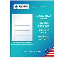 Premium Label Supply Glossy Clear Sticker Labels 3 x 2 inch Laser/Inkjet Compatible (10 Labels/Sheet), 25 Sheets 250 Total Adhesive Labels, Size: 250
