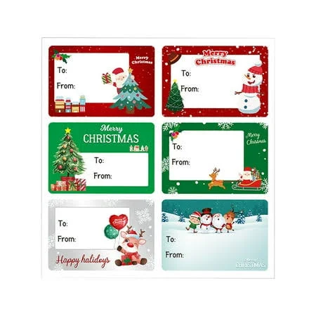 Christmas Gift Tag Stickers, Christmas Label Stickers, 6 Pack 3x2 Inch Merry Christmas Name Stickers Paper Self-Adhesive Gift Tags for Wrapping, Easy 